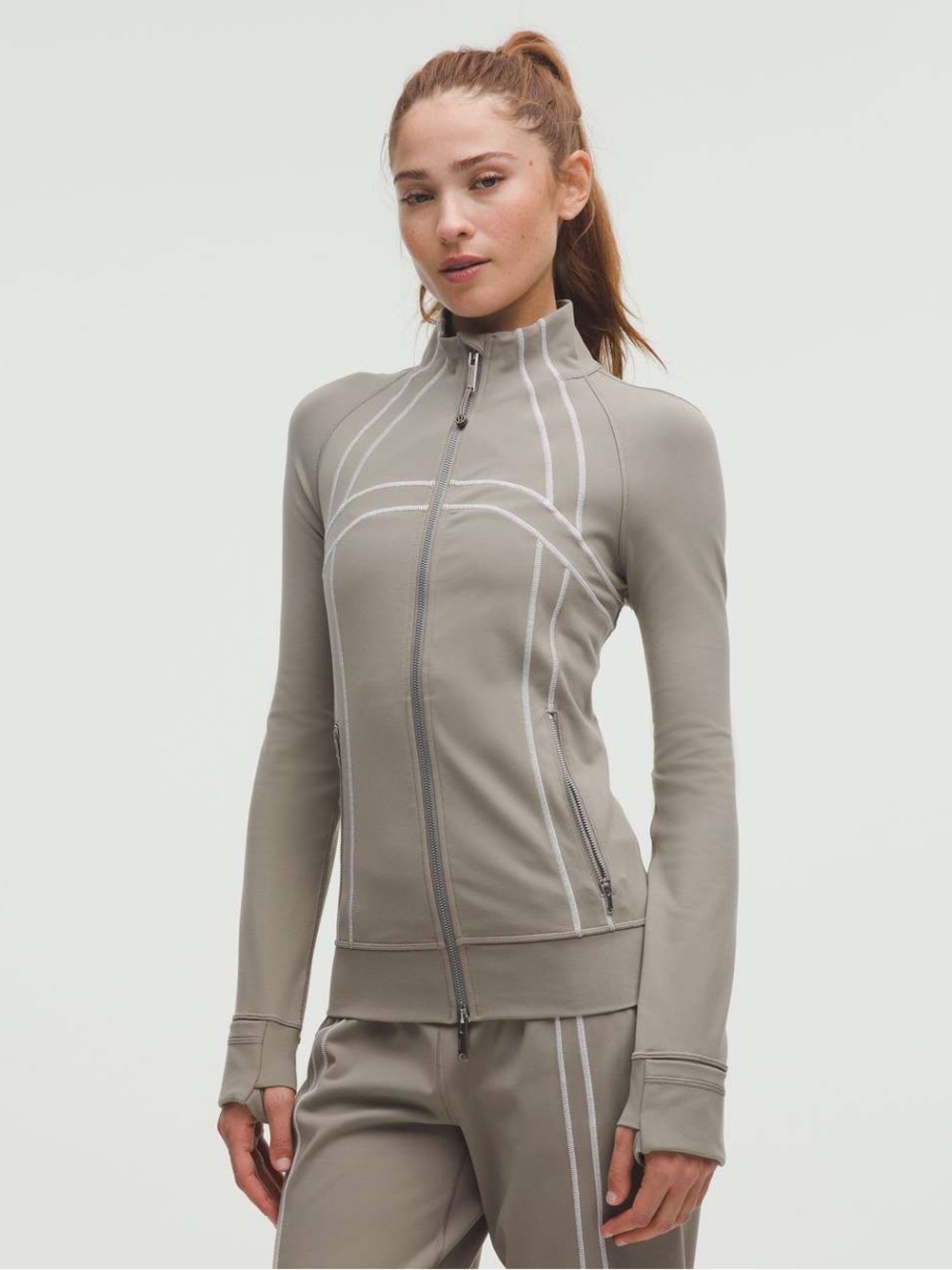 NWT Lululemon Define Track Jacket sz 12 Luon Warm Ash Grey/White W3JCKS Wicking